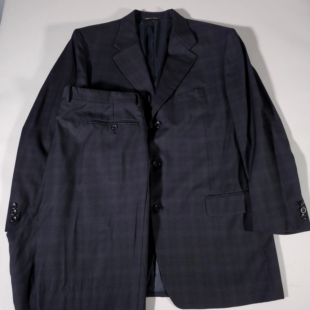Canali Proposta Suit Mens 56R 48R Navy Blue Super 120s Wool Windowpane 3 Button